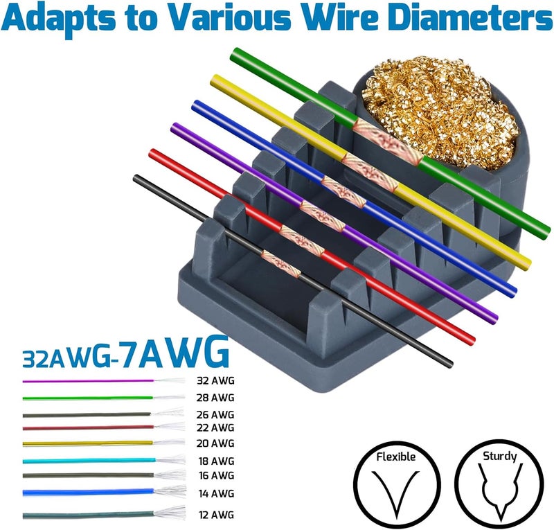 WeP S200 Gray Soldering Wire Holder, Heat Resistant Silicone Stand with Brass Wool Tip Cleaner and 6 V-shaped grooves, Helping Hands for Soldering - Image 3